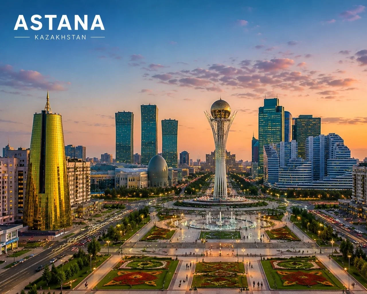 Astana skyline at dusk