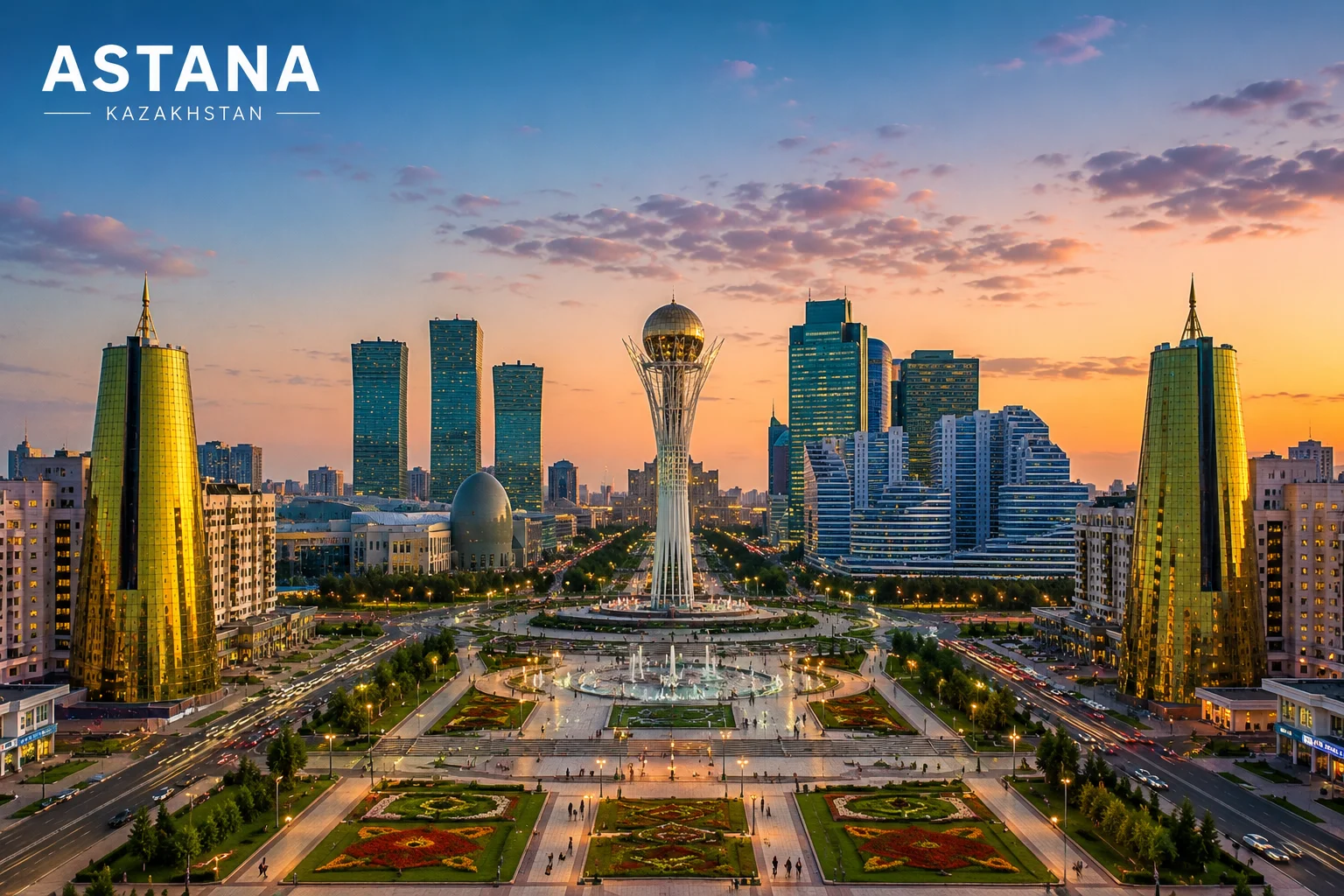 Astana skyline at dusk