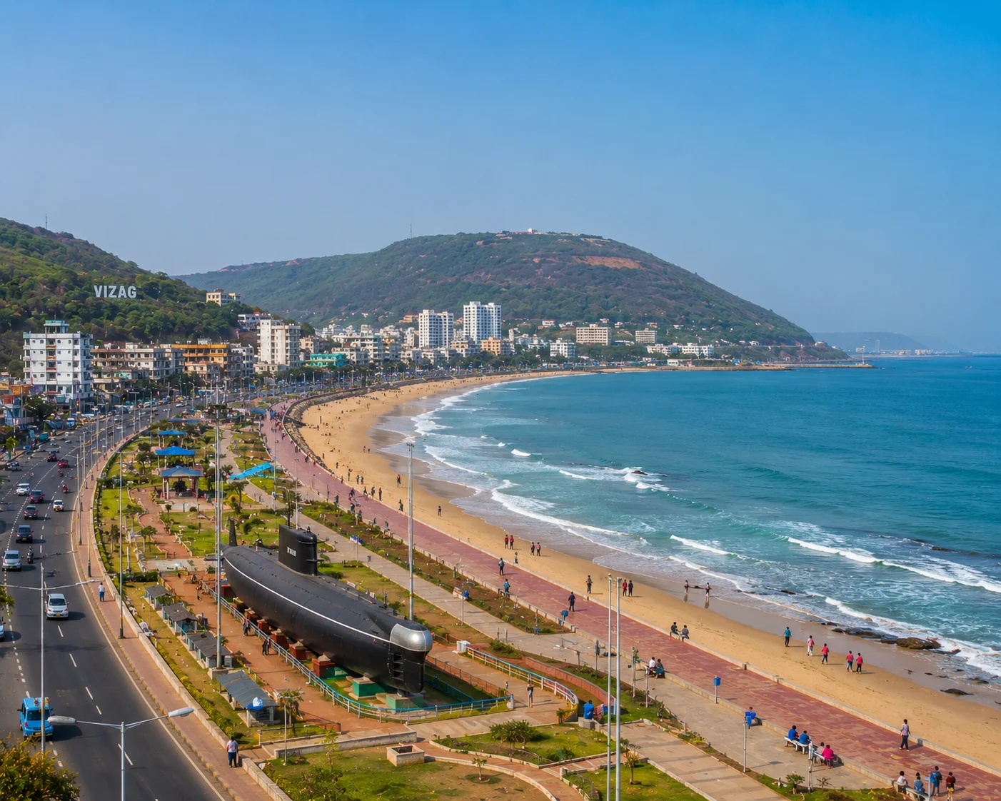 Coastal promenade with submarine exhibit Vizag