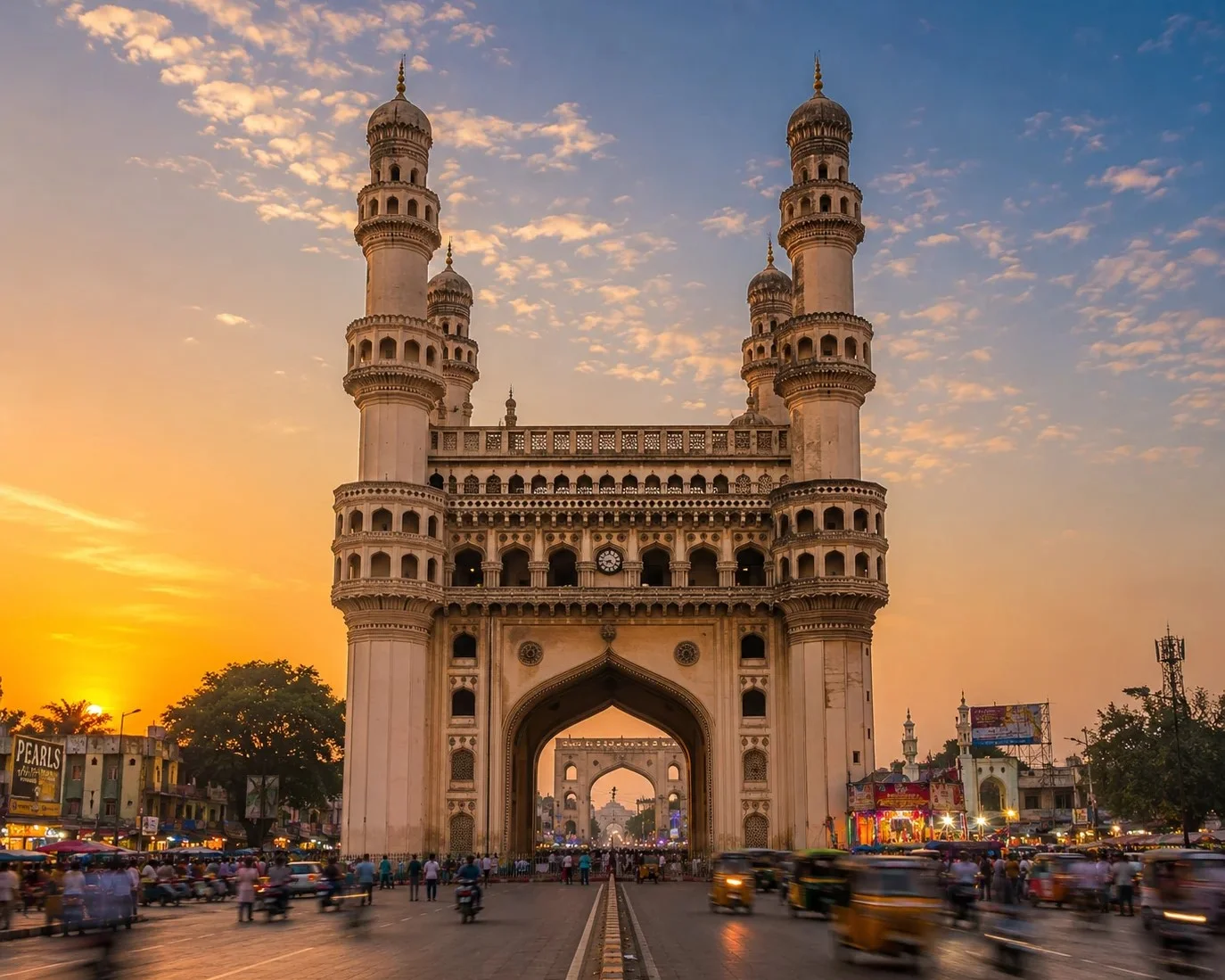 Golden hour at an iconic monument hydrabaad
