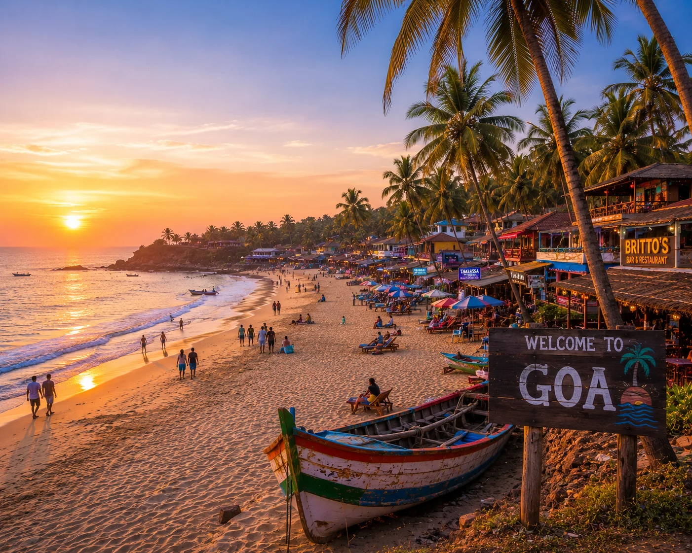Idyllic Goa beach at sunset