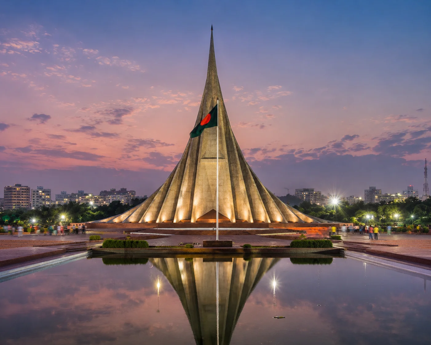 Monument at dusk with reflection dhaka